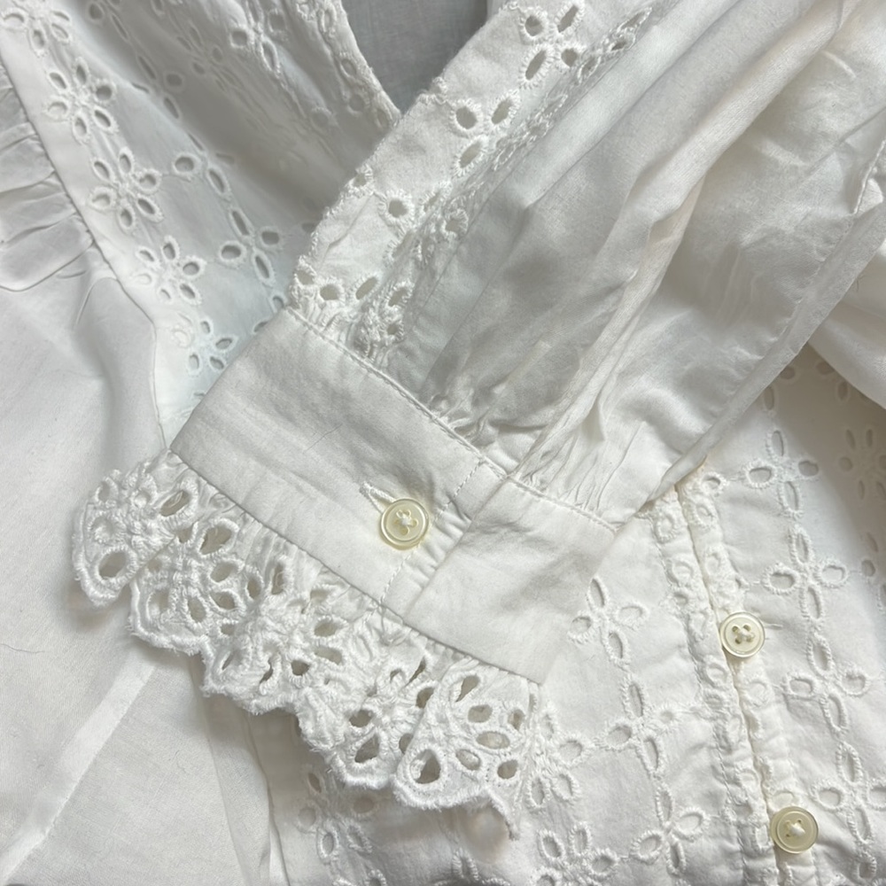 LOFT Eyelet Ruffle Bib Blouse Small NWT - Picture 5 of 11